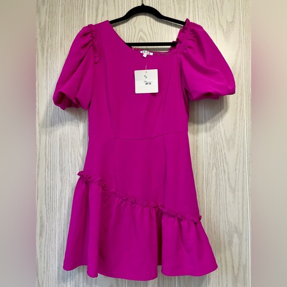 TCEC MAGENTA ASYMMETRICAL PUFF SLEEVE DRESS SIZE S NWT - Picture 8 of 9